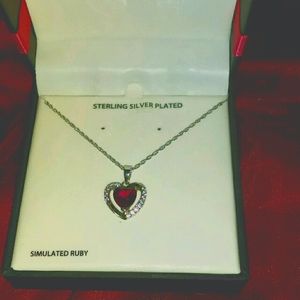 Simulated Ruby Silver Necklace 18"